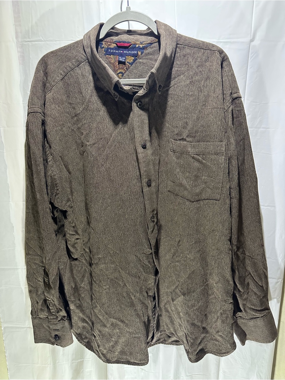 Vtg Tommy Hilfiger Mens XXL Brown Button Down Shirt